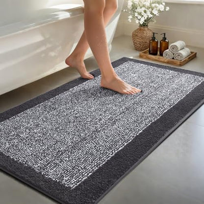 60x24 Bathroom Rugs Non Slip Washable, Soft Absorbent Bath Mat Dark Grey