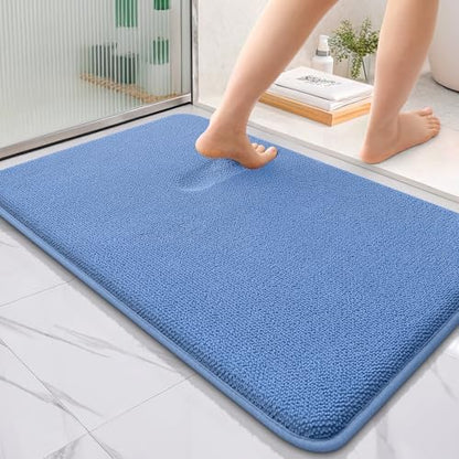 OLANLY Memory Foam Bathroom Rugs 36x24, Absorbent Bath Mat, Cornflower Blue