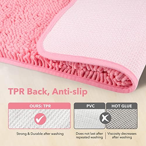 Yeaban Chenille Pink Bathroom Rug 26"x44", Non-Slip Rubber Backing