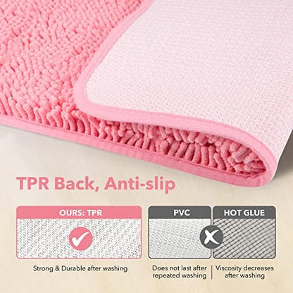 Yeaban Chenille Pink Bathroom Runner Rug 17"x47"