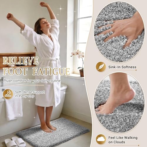 Bathroom Runner Rug Non Slip Washable 70x24,Extra Long Bath Mat,Gray&White