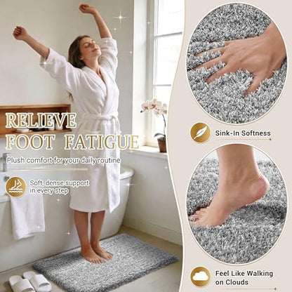 Bathroom Runner Rug Non Slip Washable 70x24,Extra Long Bath Mat,Gray&White