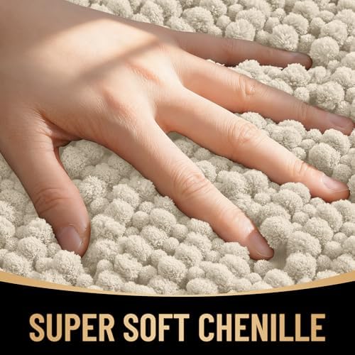 OLANLY Thick Chenille Bathroom Runner Rugs 70x24, Absorbent Bath Mat, Sand