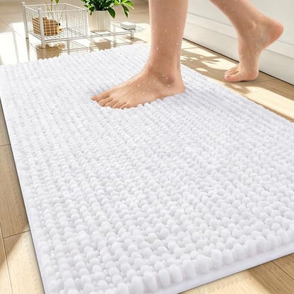 OLANLY Thick Chenille Bathroom Rugs 34x21, Soft Absorbent Bath Mat, White
