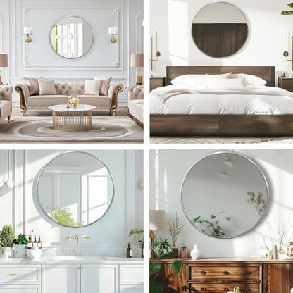 Round Silver Mirror 20 Inch, Brushed Nickel Small Circle Mirror