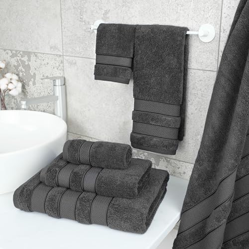 American Soft Linen Salem Turkish Bath Towel Set, 100% Cotton 600 GSM 6 Piece Towels for Bathroom, 2 Bath Towels 2 Hand Towels 2 Washcloths, Dark Gray