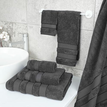 American Soft Linen Salem Turkish Bath Towel Set, 100% Cotton 600 GSM 6 Piece Towels for Bathroom, 2 Bath Towels 2 Hand Towels 2 Washcloths, Dark Gray