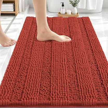 OLANLY Thick Bathroom Rugs 30x20, Chenille Bath Rugs, Rustic Terracotta