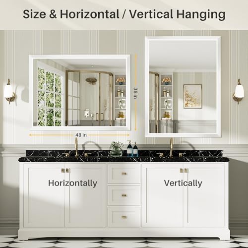 Briivue Bathroom Wall Mirror, White Metal Frame, 48x36 Inch