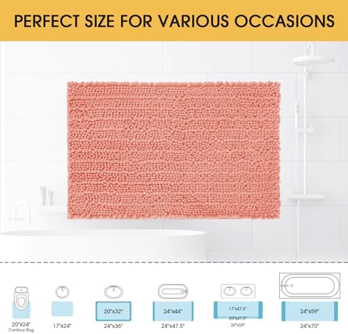 ACCUMTEK Upgrade Luxury Coral Bathroom Rug Mat 32"x20", Ultra Soft Thick Absorbent Bath Mats, Non Slip Chenille Toilet Mat for Bathroom, Bedroom, Kitchen, Shower, Tub