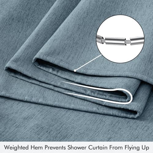 ANRODUO Dusty Blue Linen Textured Fabric Shower Curtain Set - W72xL84