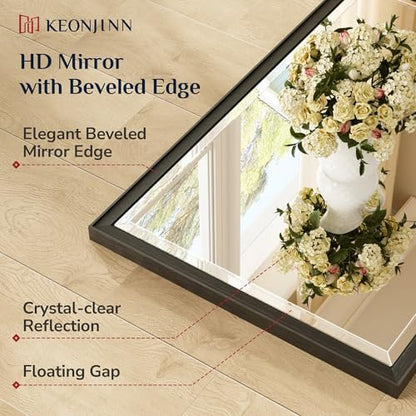 Keonjinn 30" x 30" Black Square Bathroom Mirrors for Over Sink, Aluminum