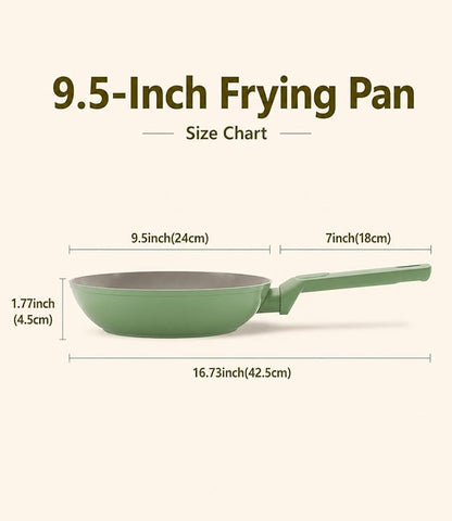 USELUCK 9.5 Inch Ceramic Nonstick Frying Pan Skillet, PFOA-Free Omelet Pan, Induction Compatible Aluminum Cookware for All Cooktops, Stay-Cool Non-Slip Handle, Green