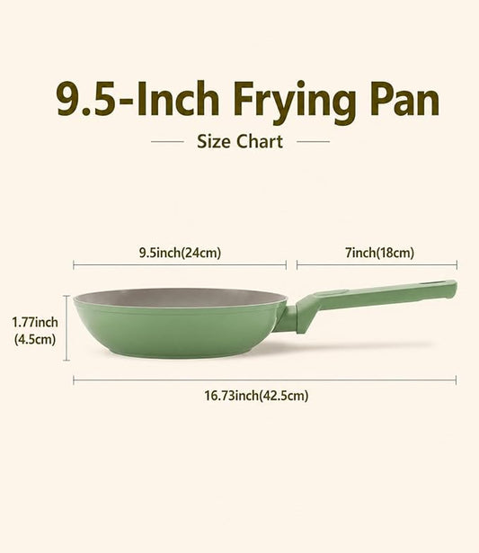 USELUCK 9.5 Inch Ceramic Nonstick Frying Pan Skillet, PFOA-Free Omelet Pan, Induction Compatible Aluminum Cookware for All Cooktops, Stay-Cool Non-Slip Handle, Green