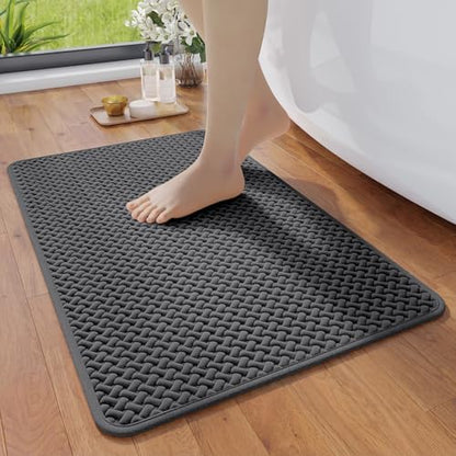 YDKGL Bathroom Rugs Non Slip, Foam Weave Texture Bath Mat, Grey 24x35