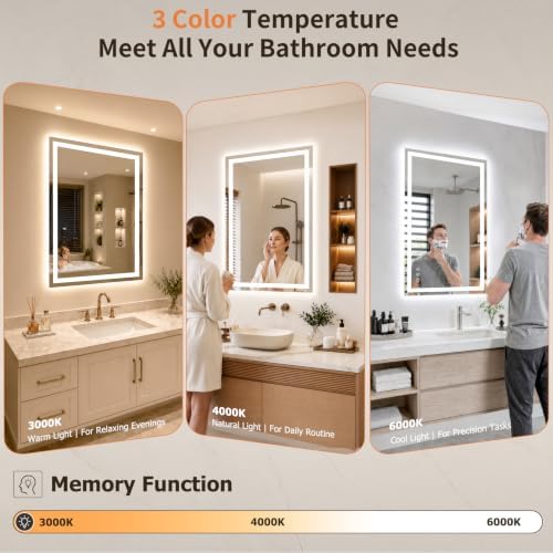 28"x36" LED Bathroom Mirror with Lights, Backlit+Frontlit, Anti-Fog
