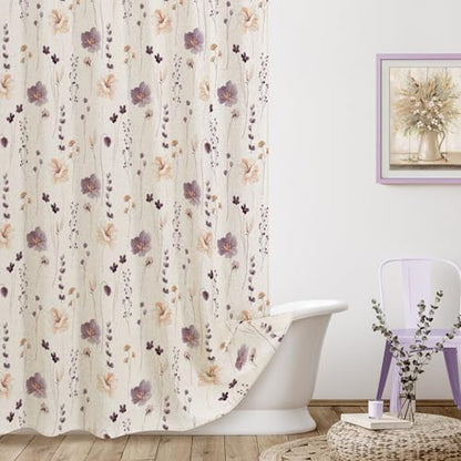 Gibelle Plum Linen Watercolor Floral Fabric Shower Curtain, 72x72