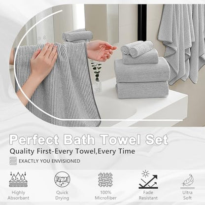 4 Piece Bath Towel Set 35"x70"Oversized Bath Towel for Bathroom Ultra Soft Fluffy Extra Large Bath Sheet Luxury Premium Bathroom Towel Highly Absorbent Quick Dry Shower Towel for Hotel Spa,Grey