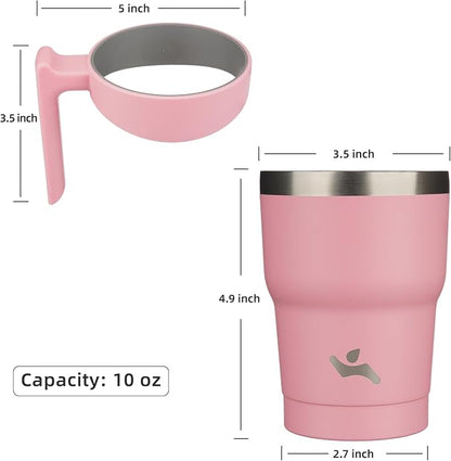 Konokyo 10 oz Tumbler with Handle and 2 Straw 2 Lid, Insulated Water Bottle Stainless Steel Vacuum Cup Reusable Travel Mug, Light Pink