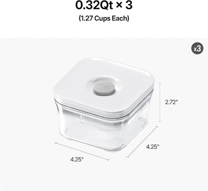 VAKUEN Premium Airtight Food Storage Containers, Mini Square 3pc/set(0.32qt), Smart One-Click Seal Lid, No Hinges, 100% Leak Proof, BPA-FREE, Dishwasher, Freezer & Microwave Safe