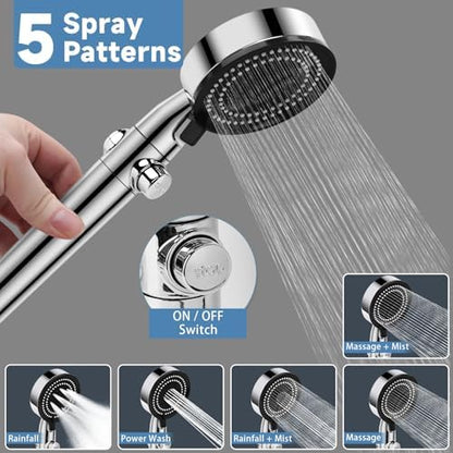 5+1 Mode High Pressure Replacement Silver RV Shower Head with Hose