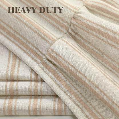 Farmhouse Shower Curtain Ruffle Linen Cream-Beige Stripe 72"W x 72"L