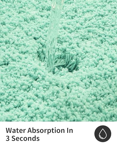 ILANGO Spa Blue Bathroom Rugs 32" × 20" Non Slip & Super Absorbent Extra Thick Soft, Washable Bath Mat for Floor, Microfiber Plush Shaggy Bath Rug with Rubber for Bathtub Shower Room Sink