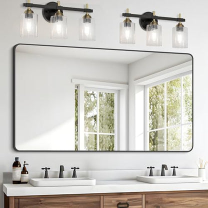 FORBATH Bathroom Mirror 30" x 55", Large Rectangular Wall Mirror with Black Aluminum Frame Rounded Corner, Wall Mounted Mirror for Bathroom Bedroom Entryway Living Room