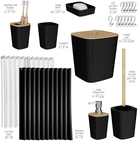 Clara Clark Black Bathroom Set, Shower Curtain Set, Bathroom Accessory Set