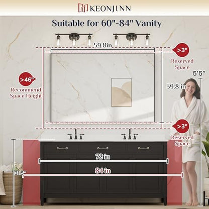 Keonjinn 60x40 Inch Gold Bathroom Mirror for Over Sink, Rectangular