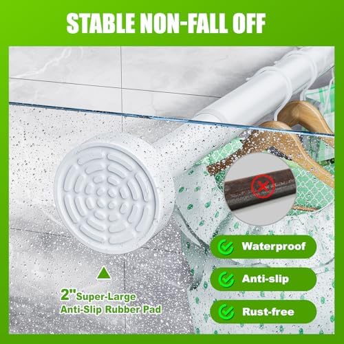 Ausemku Shower Curtain Rod - 32-68 Inch Rustproof Tension Rod, Non-Slip Spring Design, No Drilling Adjustable Curtain Rod for Bathroom, Kitchen, and Closet（White）