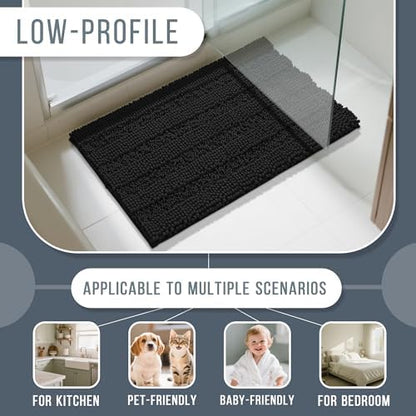 Yimobra Bathroom Runner Rugs 55"x24", Non Slip and Absorbent Bath Mat, Super Soft Water Absorbent Hallway Carpet, Machine Washable Rug for Vanity Tub Shower, Black