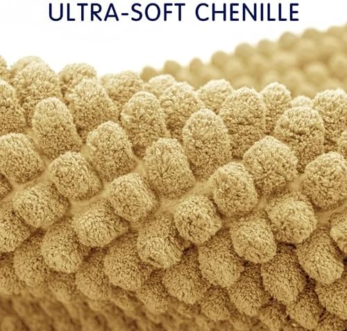 SUBRTEX Bathroom Rugs Chenille Bath Rug, Soft Short Plush Bath Mat, Water Absorbent Shower Mat, Quick Dry Machine Washable(Yellow, 18" x 24")