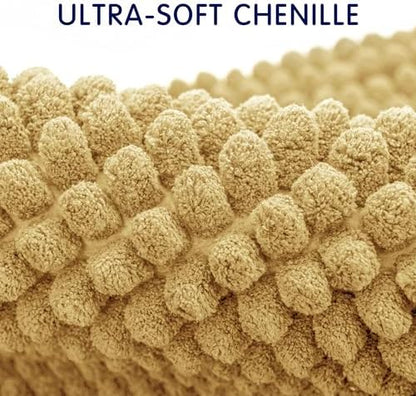 SUBRTEX Bathroom Rugs Chenille Bath Rug, Soft Short Plush Bath Mat, Water Absorbent Shower Mat, Quick Dry Machine Washable(Yellow, 20" x 32")