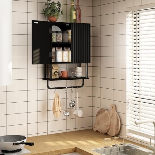 RUSTOWN Fluted Bathroom Wall Cabinet with 2 Doors, 3-Tier Medicine Cabinet