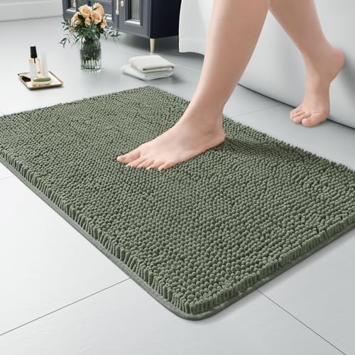 LOCHAS Luxury Bathroom Rug Shaggy Bath Mat 20 x 32 Inch, Sage Green