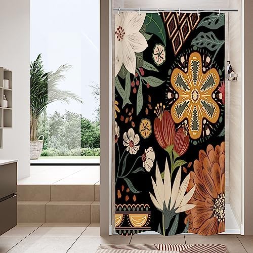 Boho Floral Shower Curtain, Vintage Botanical Fabric Curtain, 36 x 72