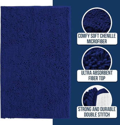 Muddy Mat® | Chenille Bathroom Rugs Quick Dry Microfiber Mats Non Slip Washable, Extra Thick, Soft and Highly Absorbent Bath Mats for Bathroom, Kitchen, and Shower Floor - Navy Blue 36"x60"