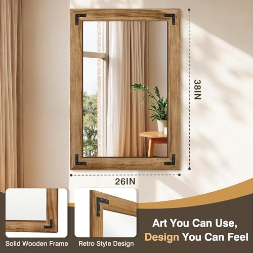 Bathroom Mirror for Wall, 26" x 38" Wooden Vanity Mirror