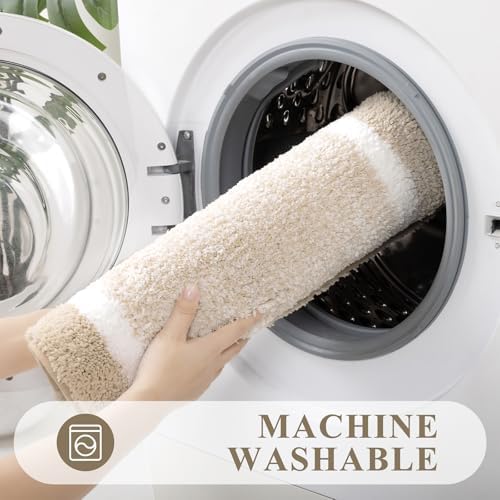Pauwer 3 Piece Bathroom Rug Set, Non Slip Washable Bath Mat, Light Beige