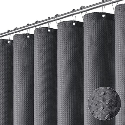 Dynamene Long Waffle Shower Curtain 256GSM Heavy Fabric 72x80 Charcoal Grey