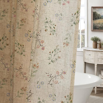Floral Farmhouse Vintage Linen Shower Curtain French Country Decor 72Wx90H
