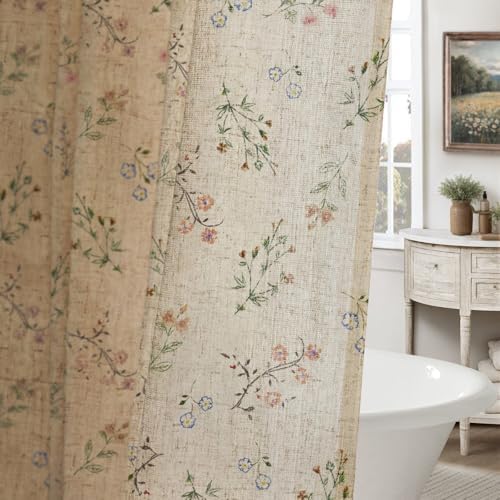 Floral Farmhouse Vintage Linen Shower Curtain French Country Decor 72Wx72H