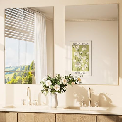 TETOTE 2 Packs Frameless Mirror 24" x 36" Bathroom Vanity Wall Mirror for Over Sink, Bedroom, Entryway, Hallway, Home Gym, Horizontal or Vertical