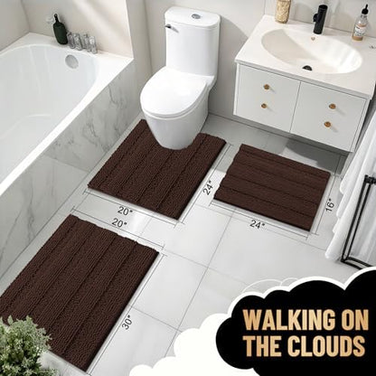 OLANLY Thick Large Bathroom Rugs 44x32, Soft Chenille Bath Rugs, Brown