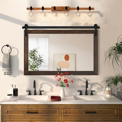 COGOOD Farmhouse Bathroom Mirrors for Over Sink - 30 x 49 Black Brown