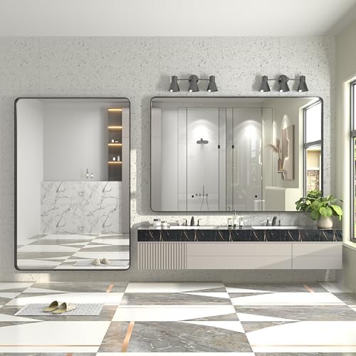 60x40 Inch Black Metal Framed Bathroom Mirror for Wall