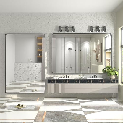 60x40 Inch Black Metal Framed Bathroom Mirror for Wall