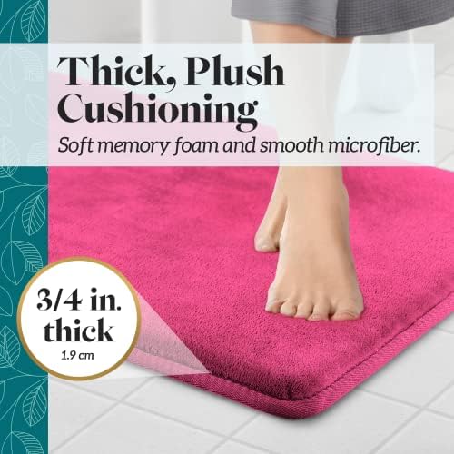Memory Foam Bath Mat Non Slip Absorbent Super Cozy Velvet Bathroom Rug Carpet (20 inches X 32 inches, Fuschia)