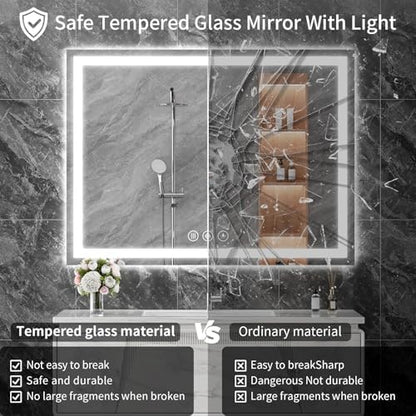 Koonmi 60x36 LED Bathroom Mirror, Shatterproof Mirror with Light